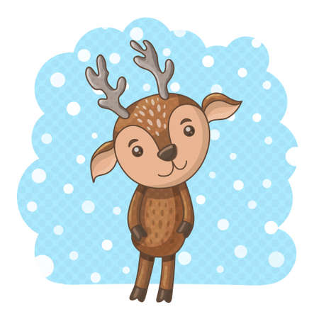 Cute cartoon deer on background with snow. Vectorのイラスト素材