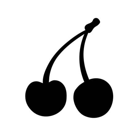 Cartoon cherry isolated on white background. Vector illustration. Black silhouette.のイラスト素材