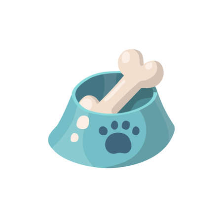 Cartoon bone in blue bowl isolated on white background. Vector illustrationのイラスト素材