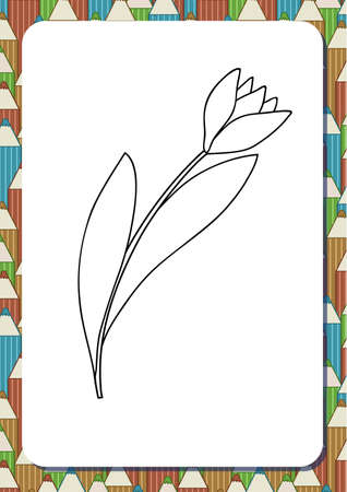 Cute cartoon flower. Tulip. Isolated on white background. Vector illustration. Can be used for coloring books. Printable a4 portrait page. Vertical orientation. Background with pencilsのイラスト素材