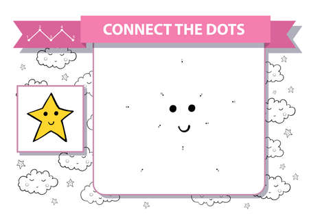Cute cartoon star. Dot to dot educational game for kids. Printable worksheet. A4 landscape page. Good nightのイラスト素材