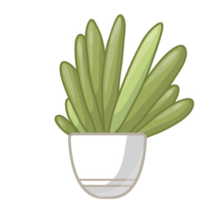 Cartoon green plant in white pot. Vector illustration isolated on white backgroundのイラスト素材
