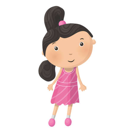 Cute little cartoon girl isolated on white background. Vector illustration.のイラスト素材