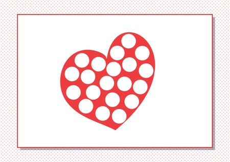 Printable worksheet. Finger painting. Cute cartoon heart. Vector illustration. Horizontal A4 page Color red.のイラスト素材