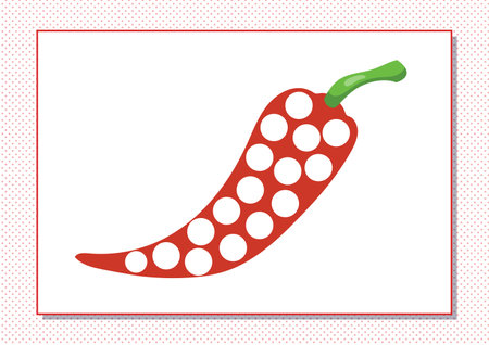 Printable worksheet. Finger painting. Cute cartoon pepper. Vector illustration. Horizontal A4 page Color red.のイラスト素材
