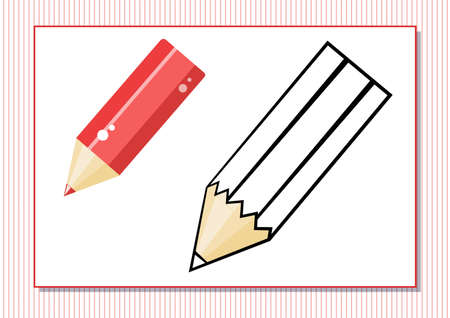 Printable worksheet. Coloring book. Cute cartoon pencil. Vector illustration. Horizontal A4 page Color redのイラスト素材