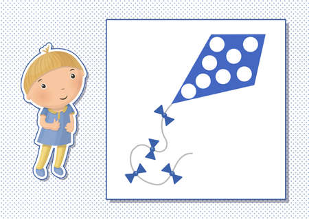 Printable worksheet. Finger painting. Cute cartoon kite. Vector illustration. Horizontal A4 page Color blue.のイラスト素材