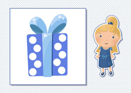 Printable worksheet. Finger painting. Cute cartoon gift box. Vector illustration. Horizontal A4 page Color blue.のイラスト素材