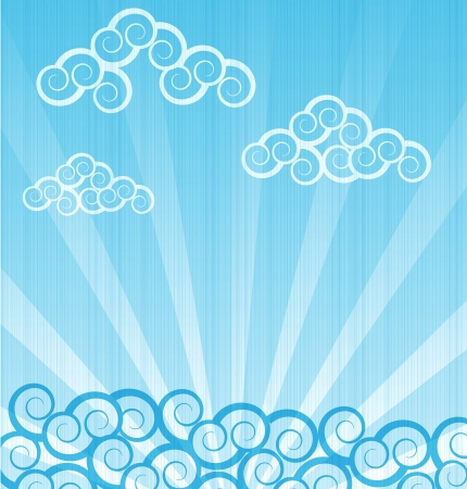 sea background with waves and cloudsのイラスト素材