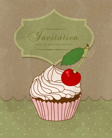 vintage greeting card with a birthday cakeのイラスト素材