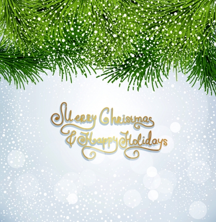 vector New Year background with green fir branches and snowのイラスト素材