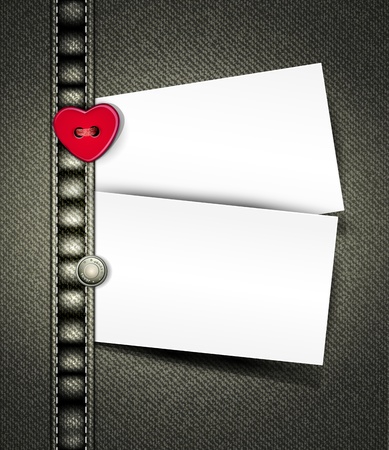 vector denim background with a button in the form of heart and a card for textのイラスト素材