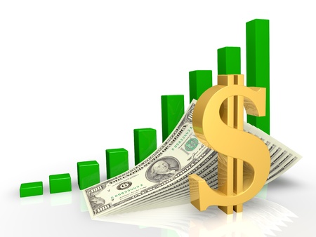 The dollar sign in the background of the chart and billsの写真素材