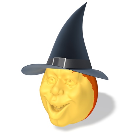 Halloween pumpkin with hat on white backgroundの写真素材