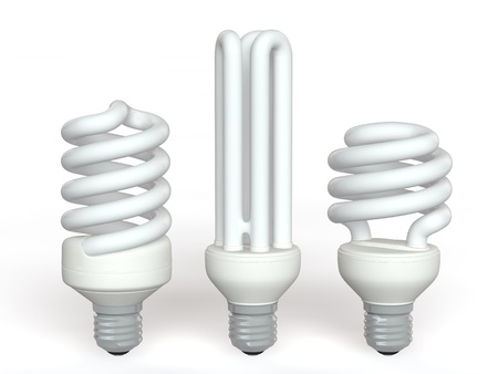 Three energy saving lamp on a white backgroundの写真素材