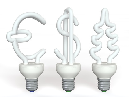 Three energy saving lamp on a white backgroundの写真素材