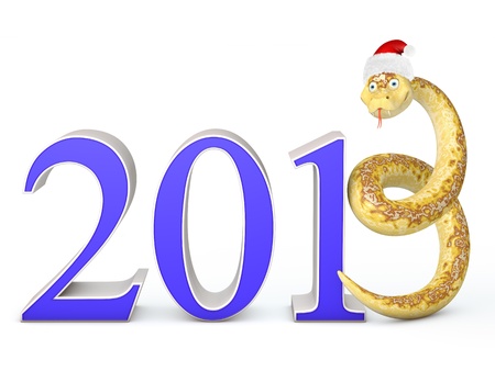 Snake instead of the number three in the hat of Santa Clausの写真素材