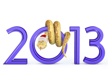 The snake is wrapped with the number zero in the hat of Santa Clausの写真素材