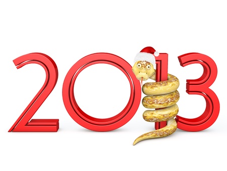 Snake wrapped around  digit one on a white backgroundの写真素材