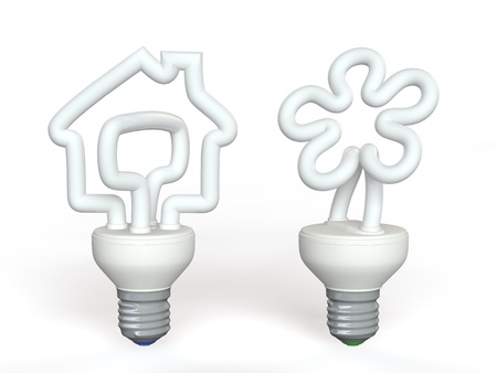 Two energy saving lamp on a white backgroundの写真素材