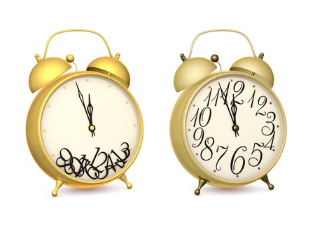 Alarms with arrows on white backgroundの写真素材