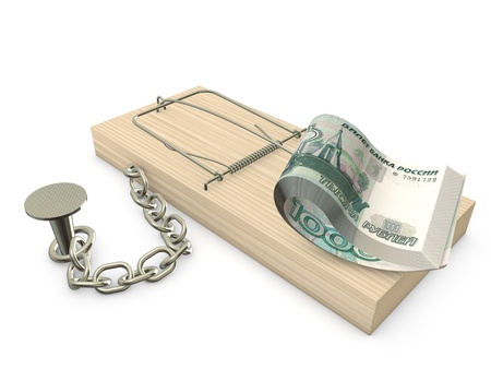 Mousetrap with rubles chained to the planeの写真素材