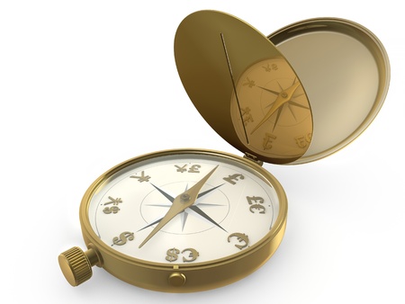 Ð¡ompass and world currency on white backgroundの写真素材