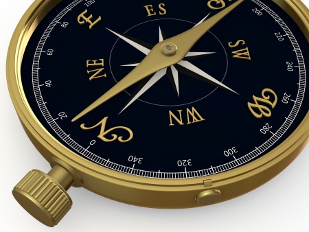 The Golden Compass with dark dial on a white backgroundの写真素材
