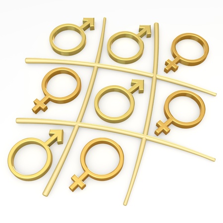 Tic-tac-toe with the symbol of male and female on a white backgroundの写真素材