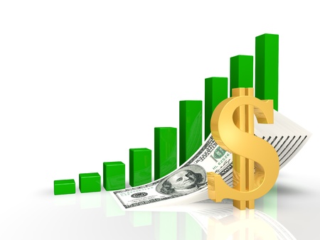 The dollar sign in the background of the chart and billsの写真素材