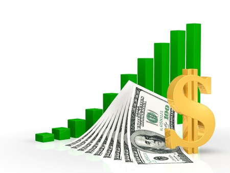 The dollar sign in the background of the chart and billsの写真素材