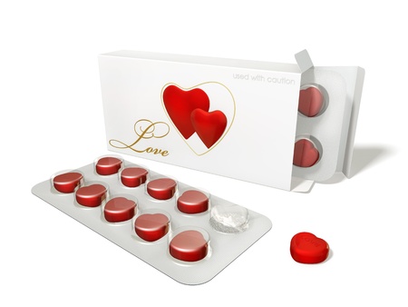 Hearts packed in a white box and on the planeの写真素材