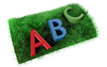 ABC word on grass carpet and white backgroundの写真素材