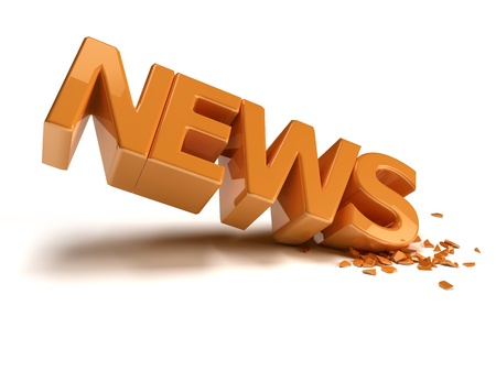 Written reflective orange news, the angle of the writing is brokenの写真素材