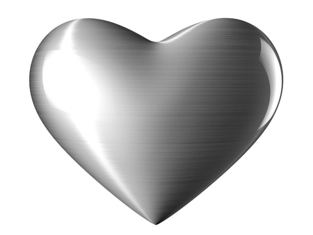 A reflective steel heart with white backgroundの写真素材