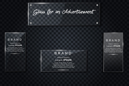 Advertisement signboard from glass. Realistic glass on a black background.EPS10のイラスト素材