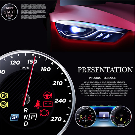 Car Dashboard Presentation of the automobile headlights, for flyer and banner design.のイラスト素材