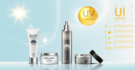 Sunblock ads template, sun protection, sunscreen and sunbathのイラスト素材