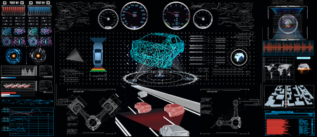 Car user interface. Futuristic user interface. HUD UI. Abstract virtual graphic touch user interface.のイラスト素材