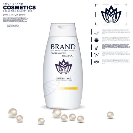 Shampoo plastic bottle or shower gel bottle template design. Vector blank mock up. Cream or lotion bath care.のイラスト素材