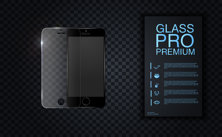 Vector screen protector film or glass cover. Screen protect Glass. Realistic smartphone vectorのイラスト素材