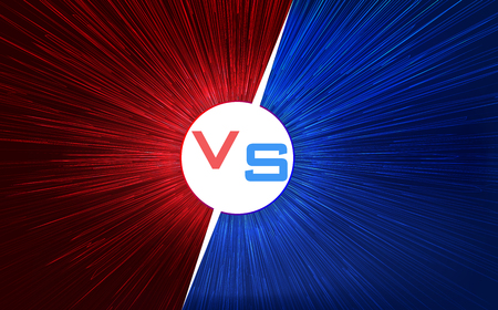 Versus screen design. Red and blue VS letters. Light warp speed. Vector illustrationのイラスト素材