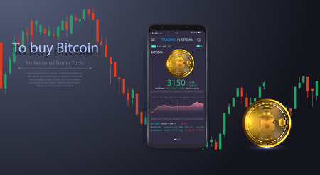 Clean Mobile UI Design Concept. Trendy Mobile Banking. Cryptocurrency Technology. Bitcoin Exchange. Financial analytics. Trading Business Application Template.のイラスト素材