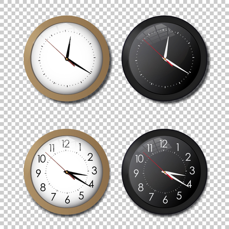 White and black wall office clock icon set. showing five minutes to twelve. For new year concept. Illustrated vector.のイラスト素材