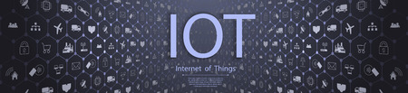 Internet of things (IoT) and networking concept for connected devices. Spider web of network connections with on a futuristic blueのイラスト素材
