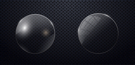 glass circle set on transparent background. Clear glass showcase. Realistic window mockup.のイラスト素材