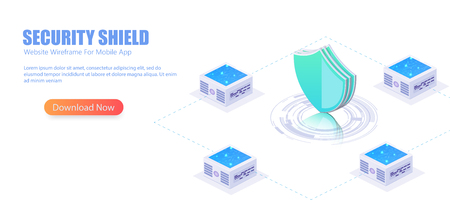 3D isometric illustration of security shield server for data protection concept landing pageのイラスト素材
