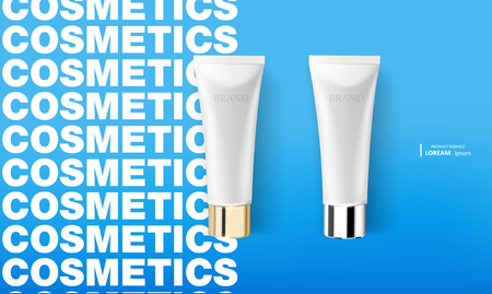 White glossy plastic tube on blue background for medicine or cosmetics - cream, gel, skin careのイラスト素材