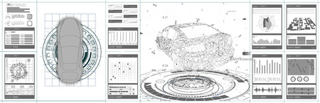 Futuristic car user interface. HUD UI. Abstract virtual graphic touch user interface. White design.のイラスト素材