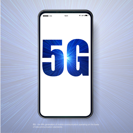 5G network wireless technology vector illustration. Wireless mobile telecommunication service concept. Marketing website landing template. Smartphone internet speed connectionのイラスト素材